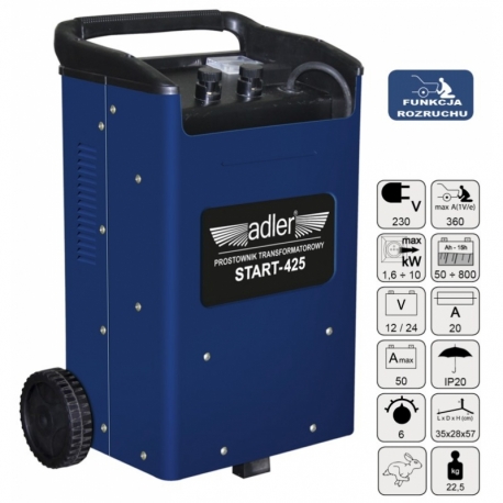 Adler Start-425 Prostownik transformatorowy 12 / 24 V z funkcją wspomagania rozruchu